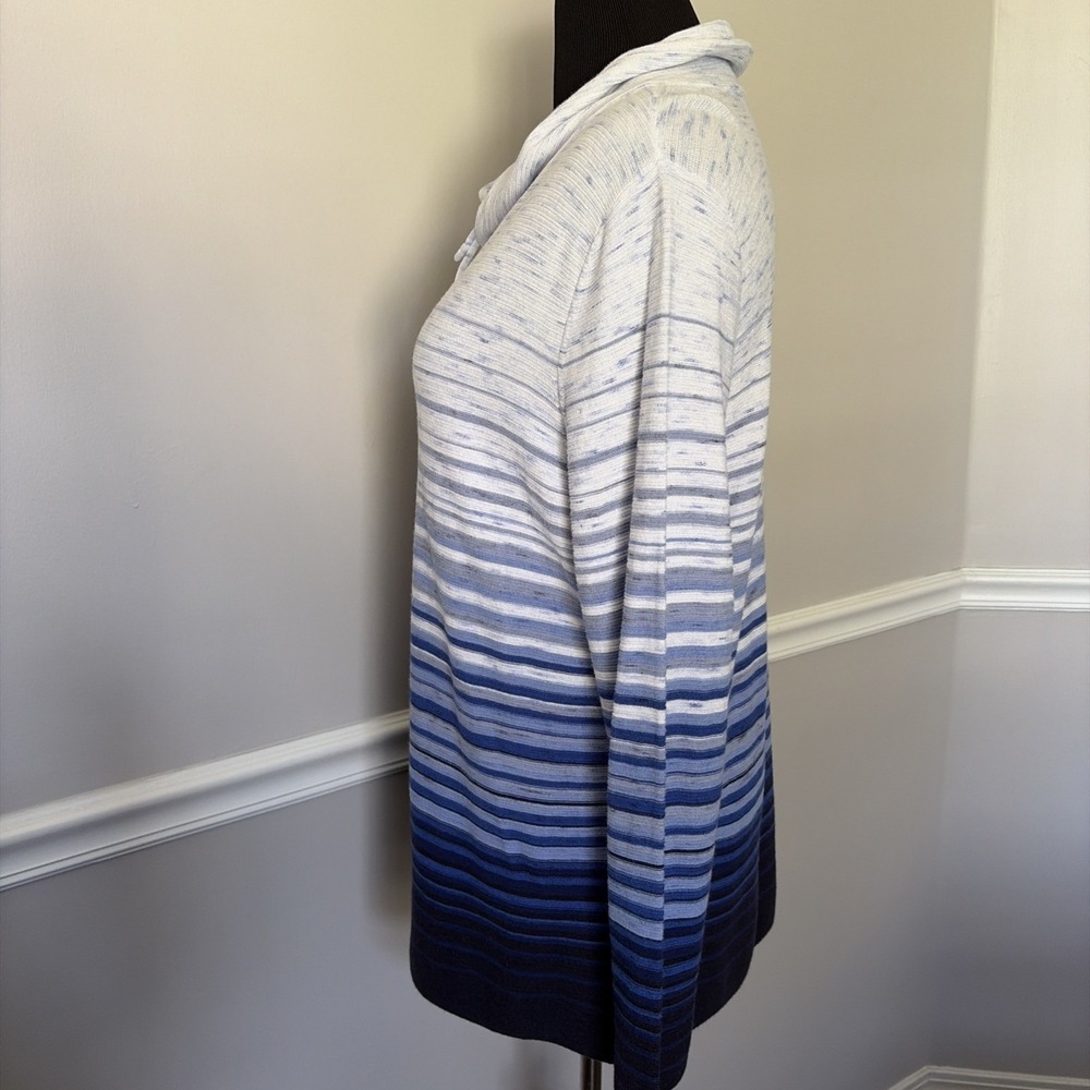 T By Talbots Top Women's XL Blue Ombre Stripe Drawstring Cowlneck Minimalist - Picture 4 of 15